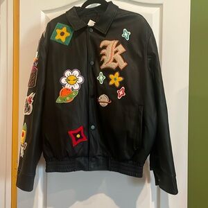 🖤 KLOUD9 BLK leather bomber jacket with patches NWT size medium pit to pit 24